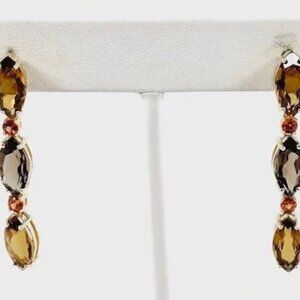 14K Yellow Gold w Smoky Citrine and Orange Sapphire Gemstones, Dangly Earrings.